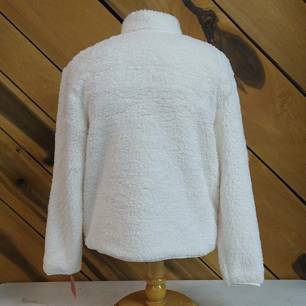 NEW! Men's Faux Shearling Sherpa Half Zip-Up Sweatshirt Pullover, White - Picture 6 of 14
